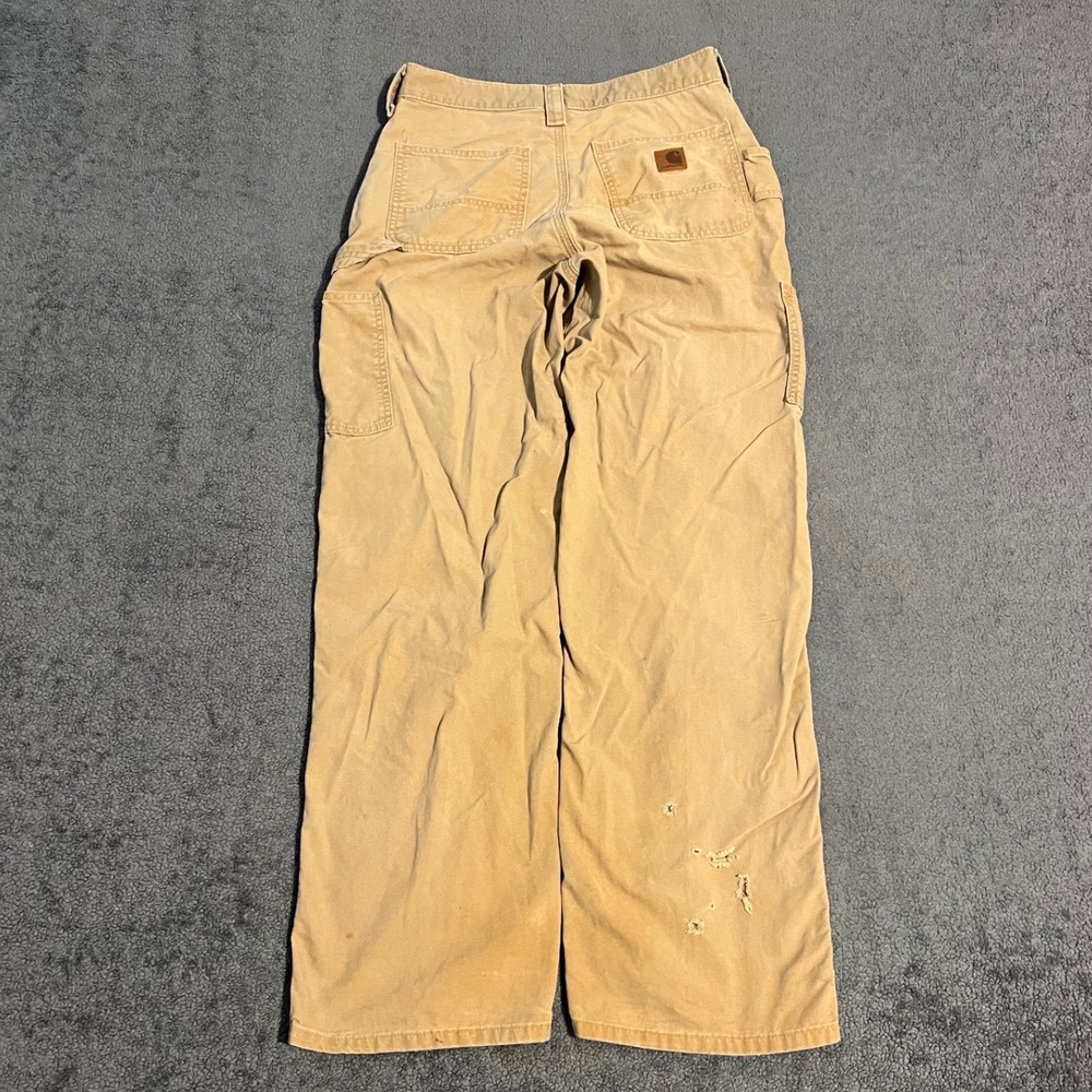 Thrashed Carhartt Loose Fit Canvas Work Dungaree Pants Khaki 30x32 Distressed